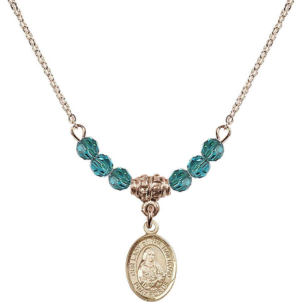 14kt Gold Filled Our Lady of the Railroad Birthstone Necklace with Zircon Beads - 9247