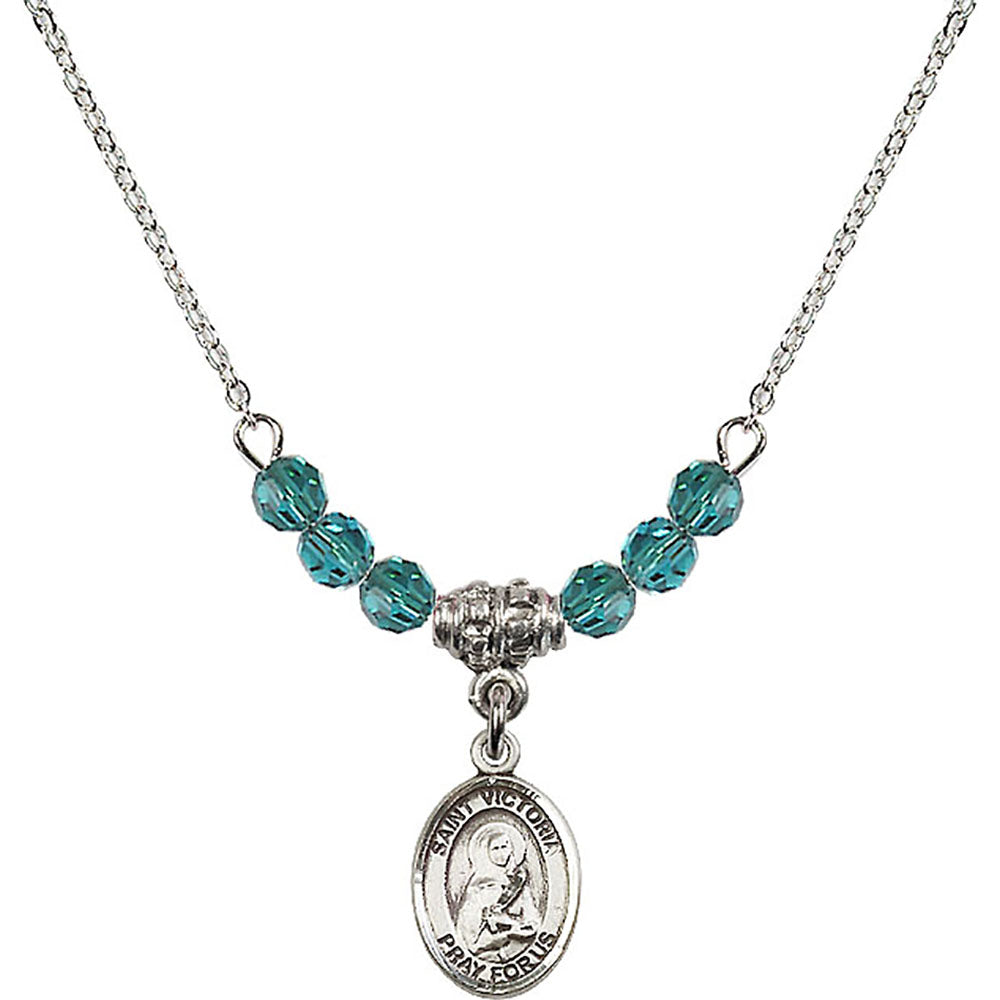 Sterling Silver Saint Victoria Birthstone Necklace with Zircon Beads - 9253