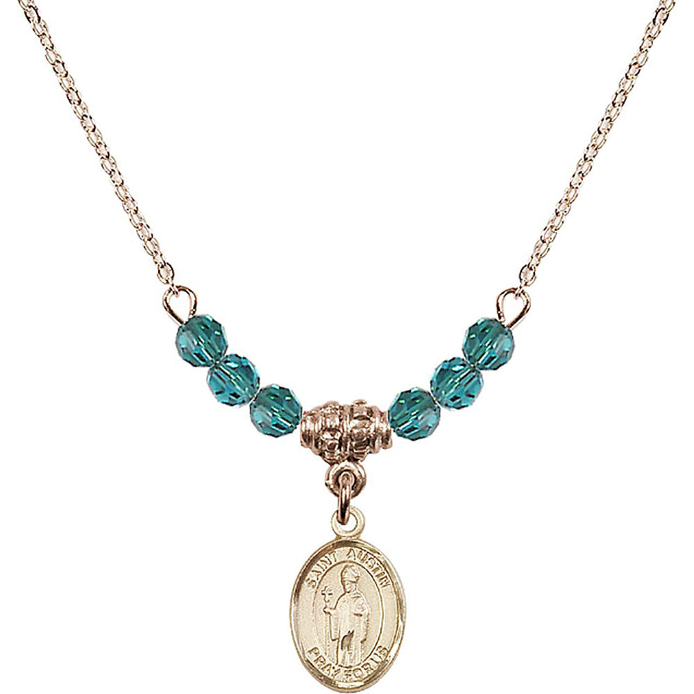 14kt Gold Filled Saint Austin Birthstone Necklace with Zircon Beads - 9256