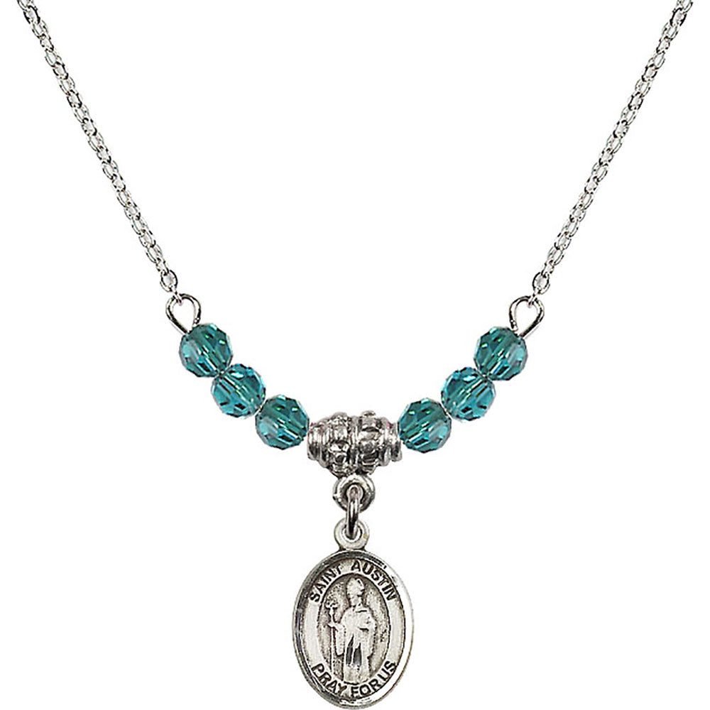 Sterling Silver Saint Austin Birthstone Necklace with Zircon Beads - 9256