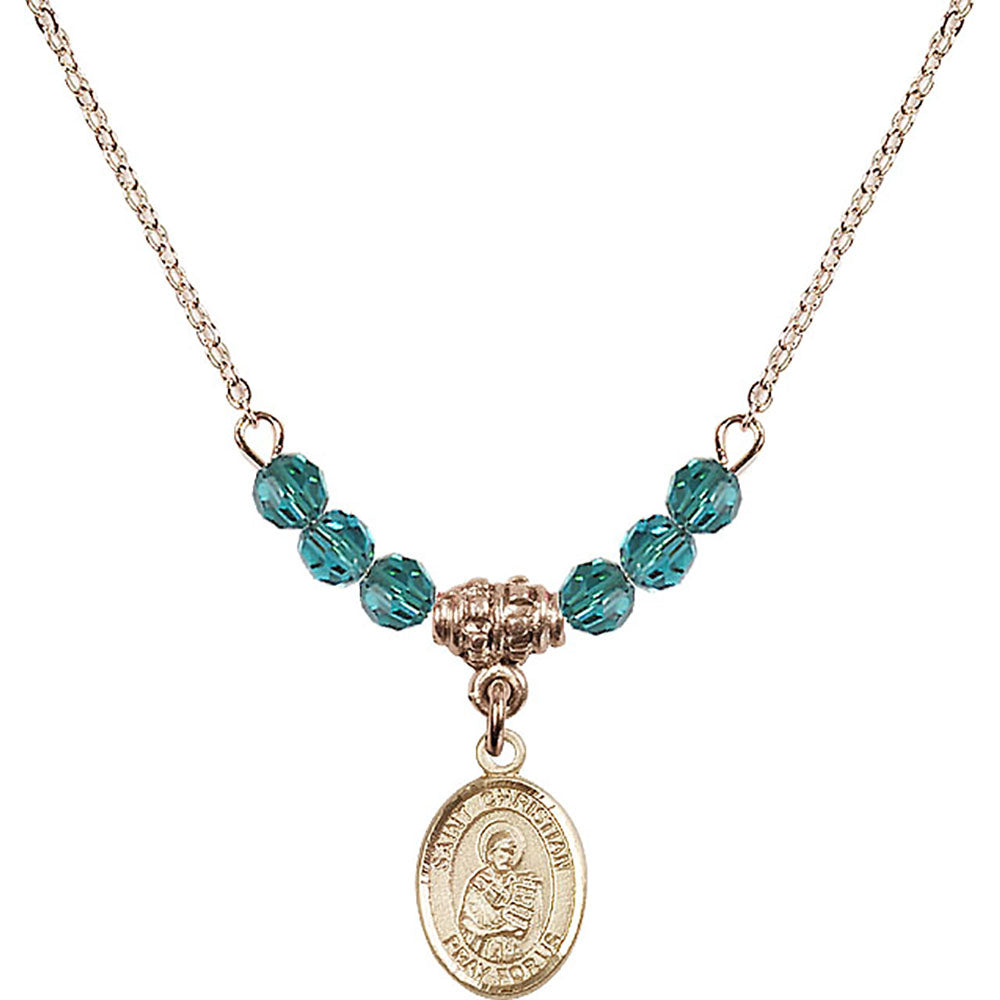 14kt Gold Filled Saint Christian Demosthenes Birthstone Necklace with Zircon Beads - 9257