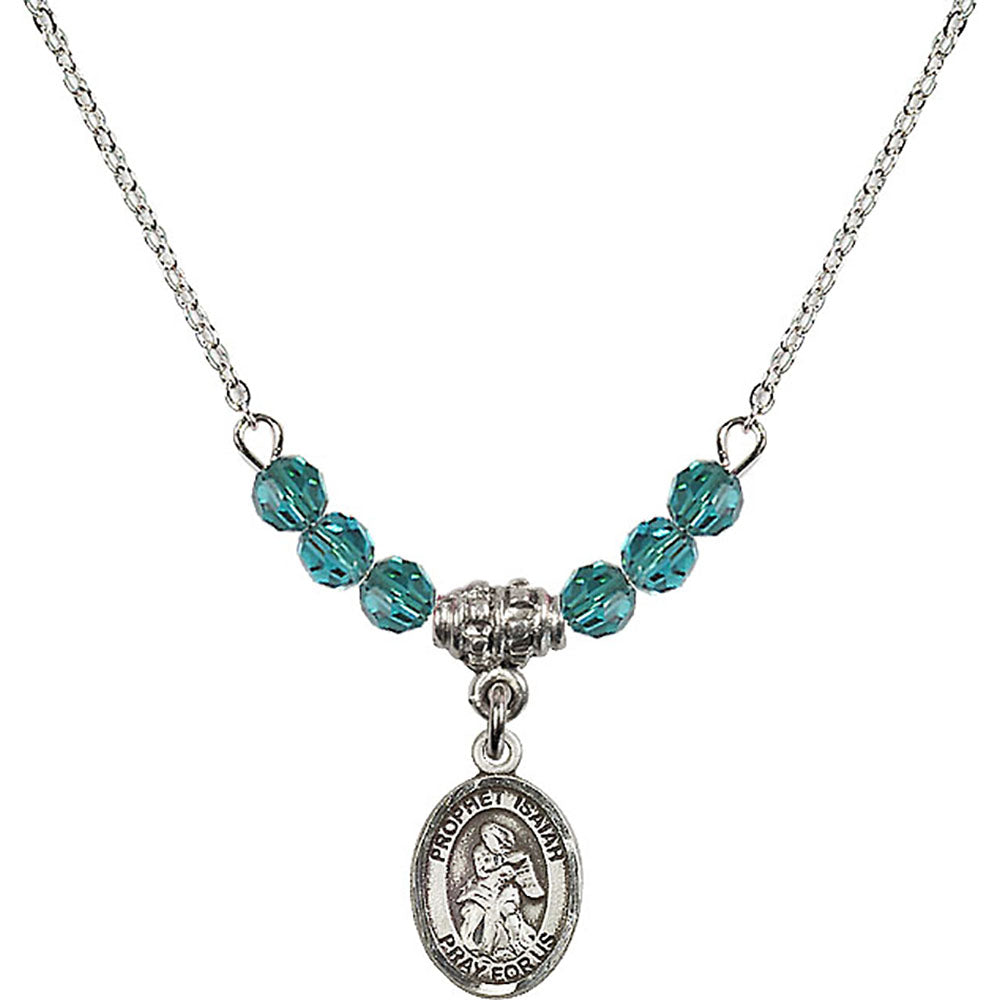 Sterling Silver Saint Isaiah Birthstone Necklace with Zircon Beads - 9258