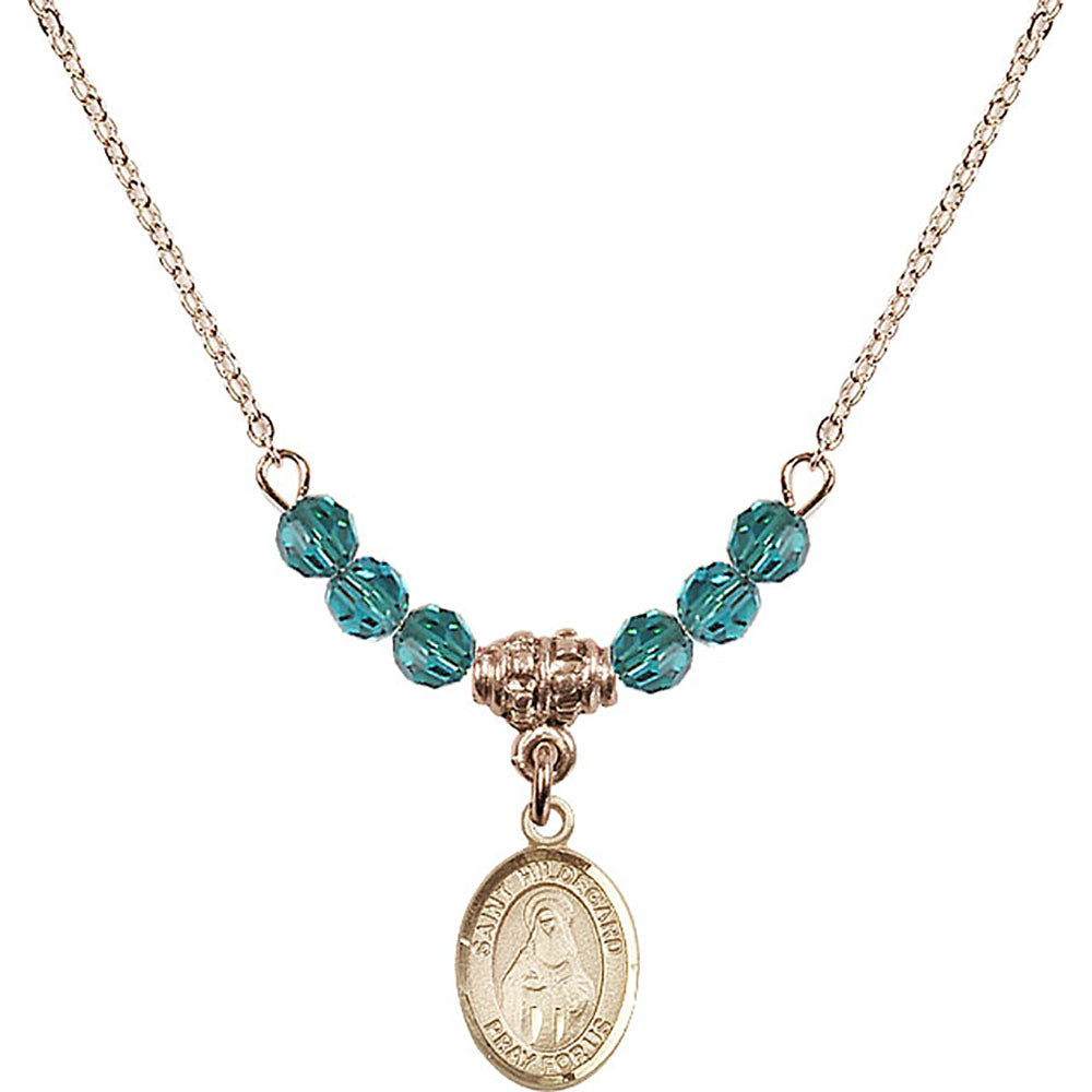 14kt Gold Filled Saint Hildegard von Bingen Birthstone Necklace with Zircon Beads - 9260