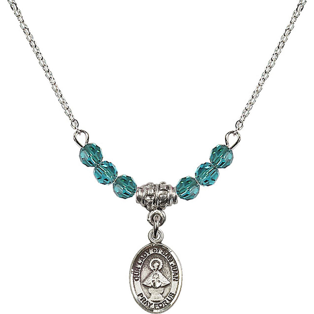 Sterling Silver Our Lady of San Juan Birthstone Necklace with Zircon Beads - 9263