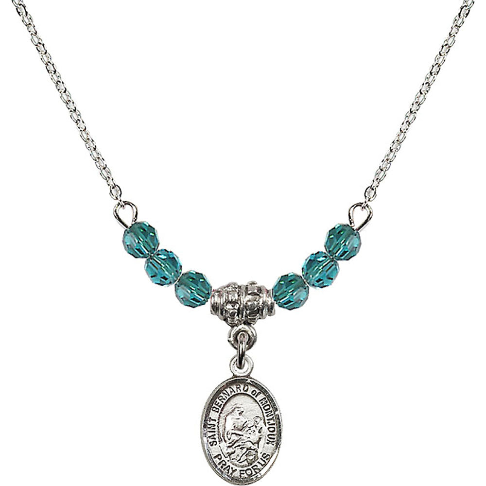 Sterling Silver Saint Bernard of Montjoux Birthstone Necklace with Zircon Beads - 9264