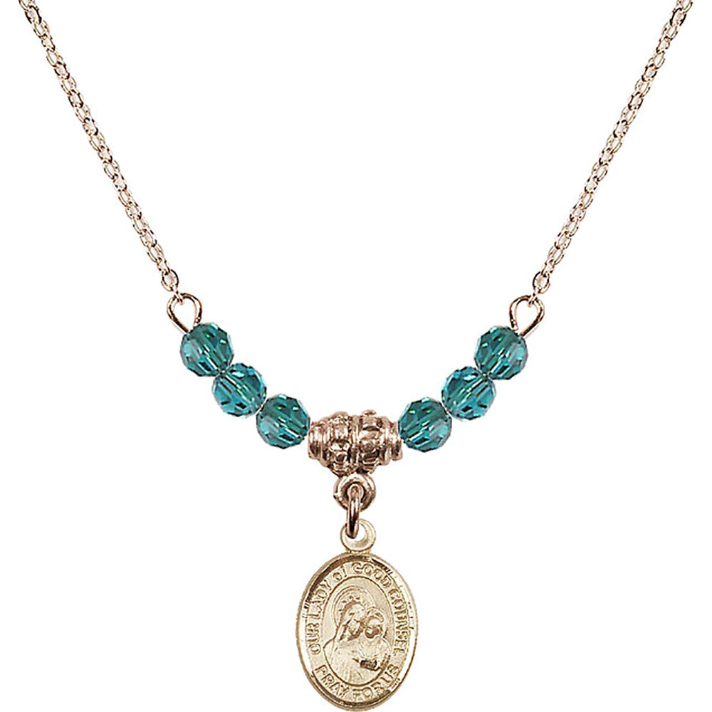 14kt Gold Filled Our Lady of Good Counsel Birthstone Necklace with Zircon Beads - 9287