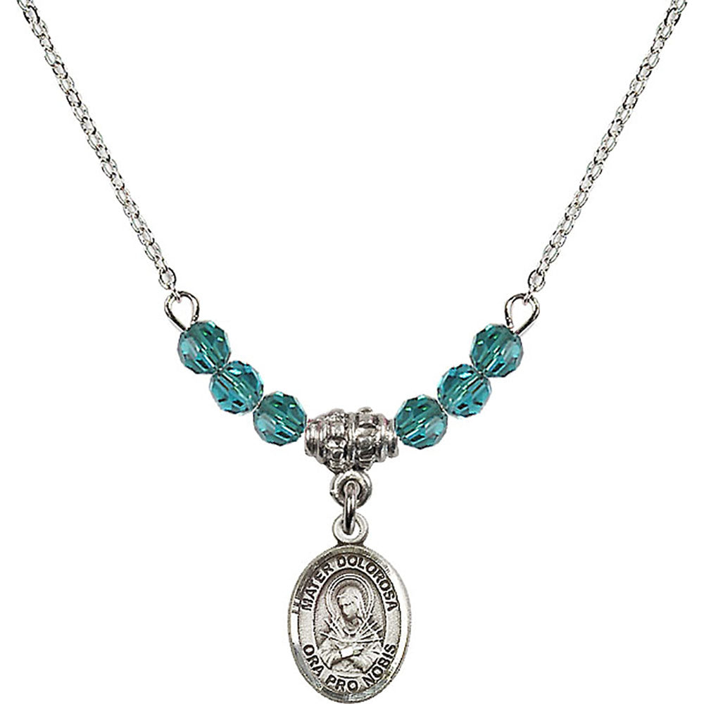 Sterling Silver Mater Dolorosa Birthstone Necklace with Zircon Beads - 9290