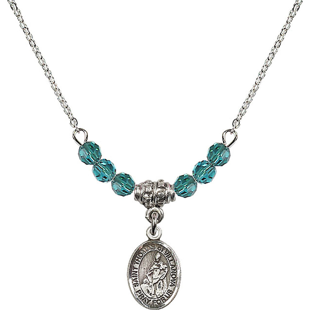 Sterling Silver Saint Thomas of Villanova Birthstone Necklace with Zircon Beads - 9304