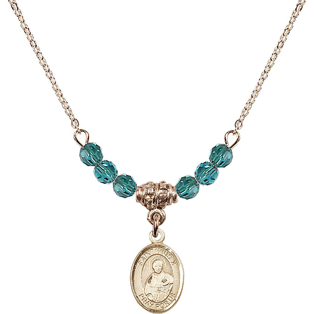 14kt Gold Filled Saint Pius X Birthstone Necklace with Zircon Beads - 9305