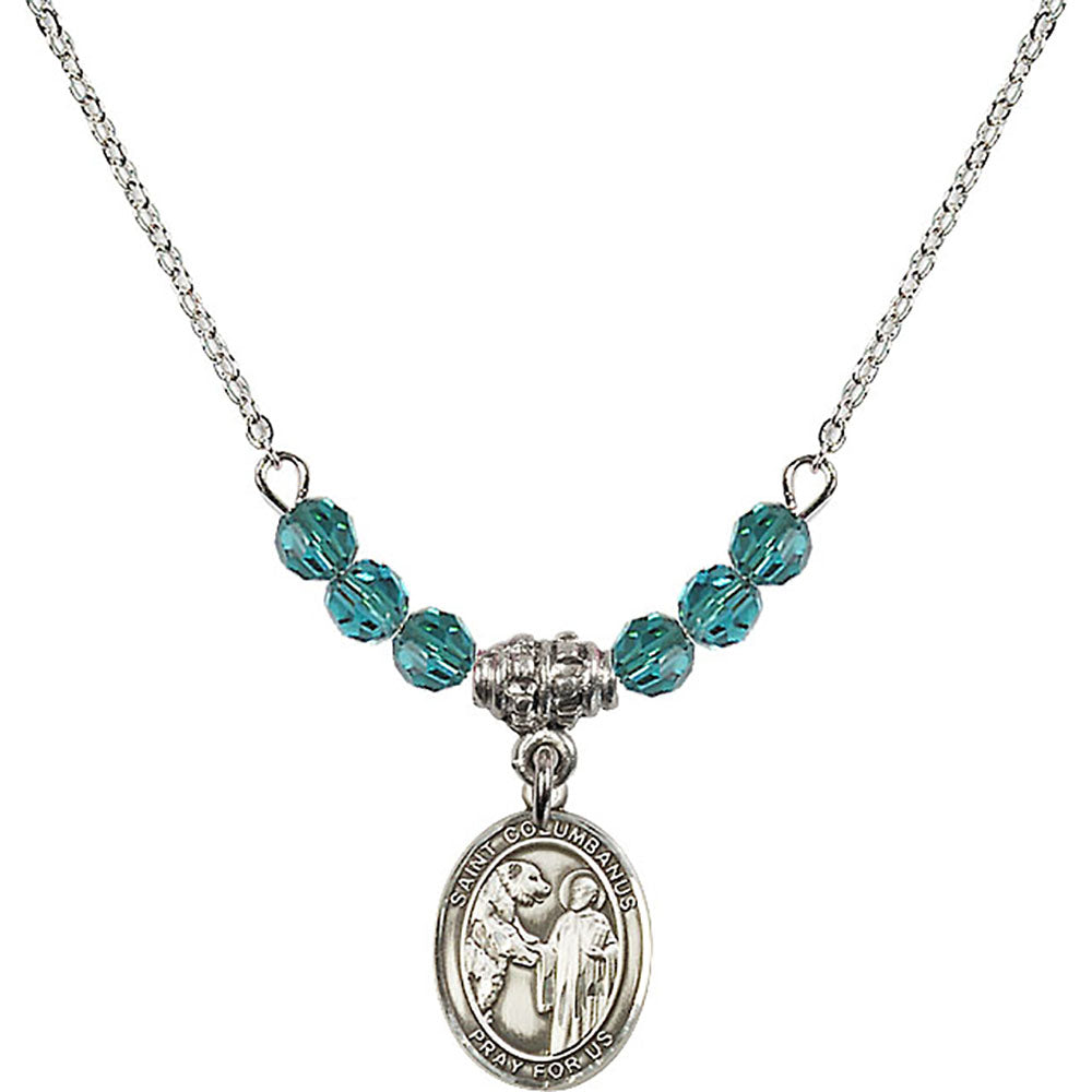 Sterling Silver Saint Columbanus Birthstone Necklace with Zircon Beads - 9321
