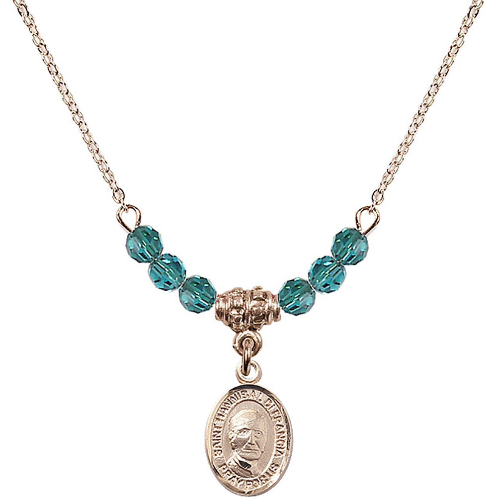 14kt Gold Filled Saint Hannibal Birthstone Necklace with Zircon Beads - 9327
