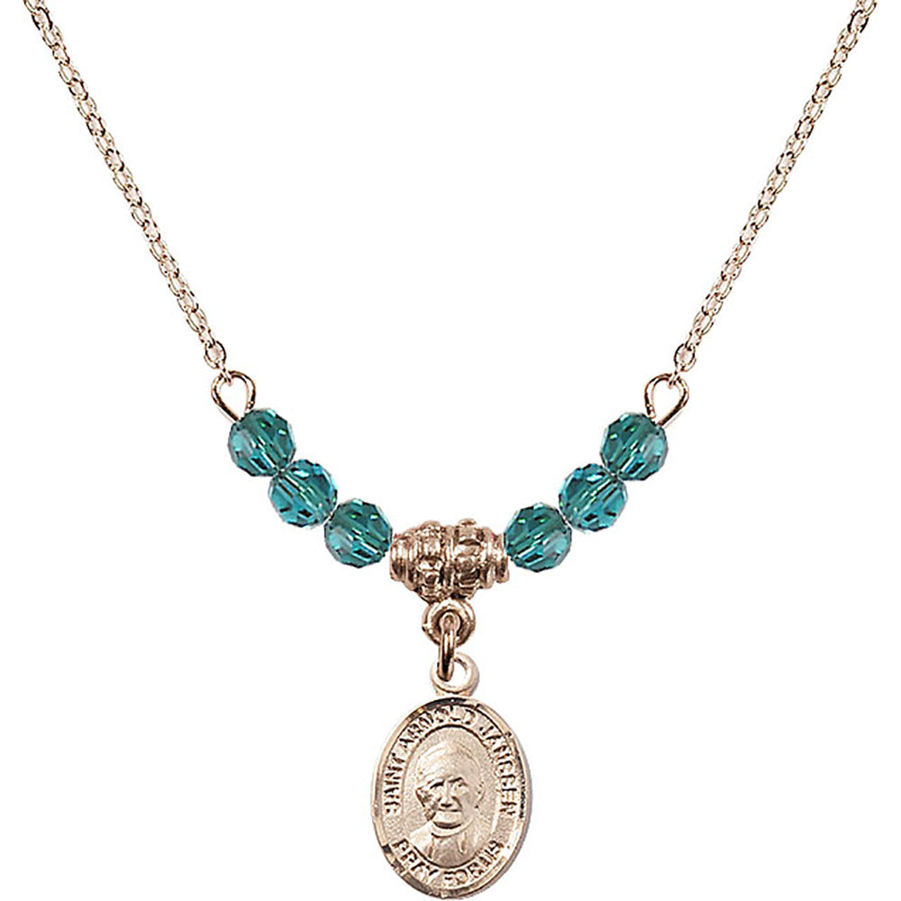 14kt Gold Filled Saint Arnold Janssen Birthstone Necklace with Zircon Beads - 9328