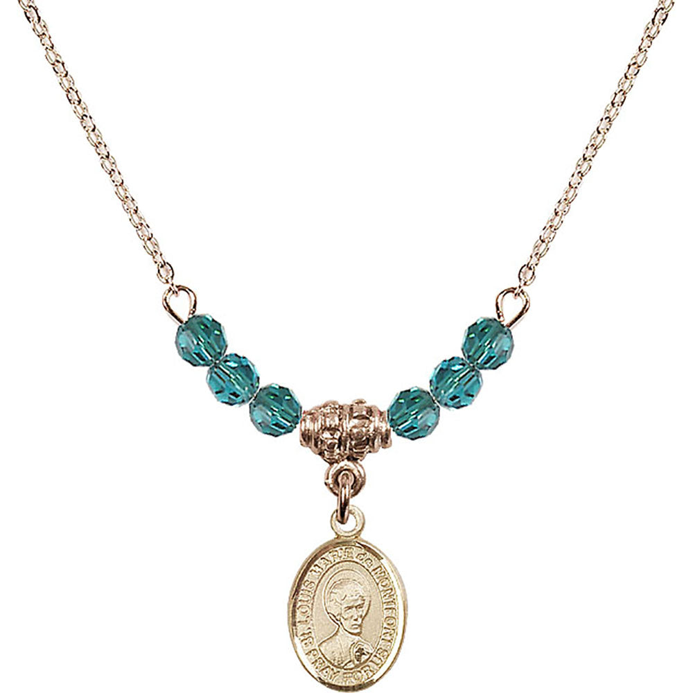 14kt Gold Filled Saint Louis Marie de Montfort Birthstone Necklace with Zircon Beads - 9330