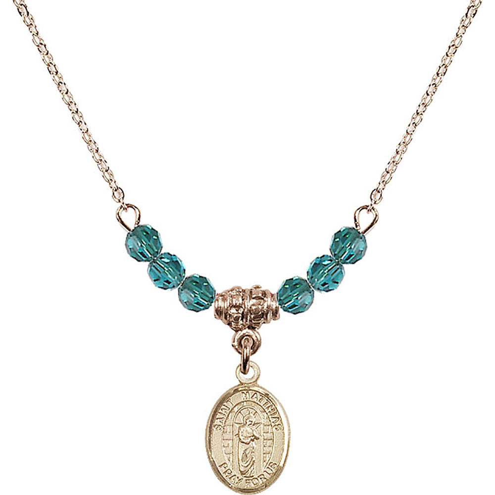14kt Gold Filled Saint Matthias the Apostle Birthstone Necklace with Zircon Beads - 9331