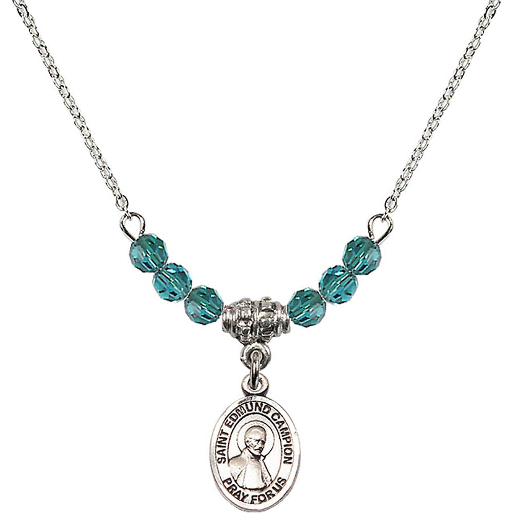 Sterling Silver Saint Edmund Campion Birthstone Necklace with Zircon Beads - 9333