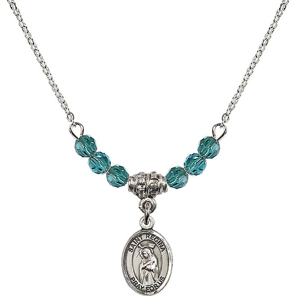 Sterling Silver Saint Regina Birthstone Necklace with Zircon Beads - 9335