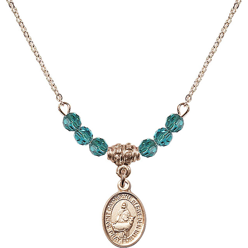 14kt Gold Filled Saint Catherine of Sweden Birthstone Necklace with Zircon Beads - 9336