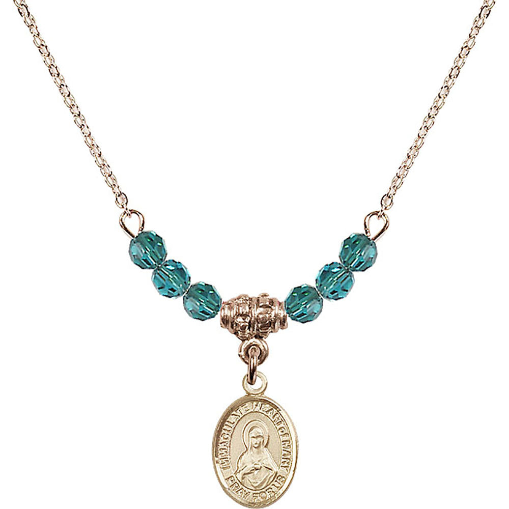 14kt Gold Filled Immaculate Heart of Mary Birthstone Necklace with Zircon Beads - 9337