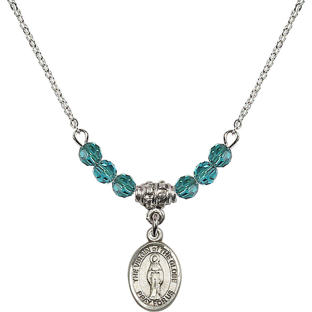 Sterling Silver Virgin of the Globe Birthstone Necklace with Zircon Beads - 9345