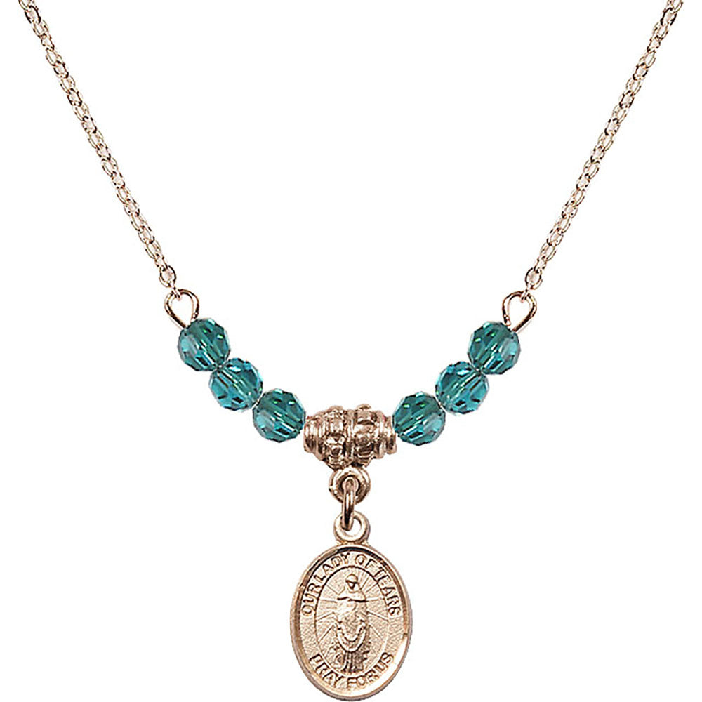 14kt Gold Filled Our Lady of Tears Birthstone Necklace with Zircon Beads - 9346