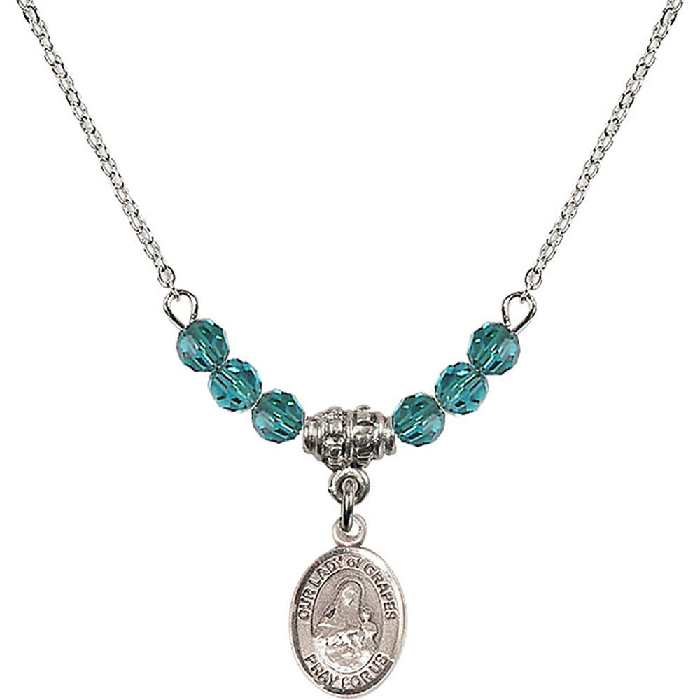 Sterling Silver Our Lady of Grapes Birthstone Necklace with Zircon Beads - 9347