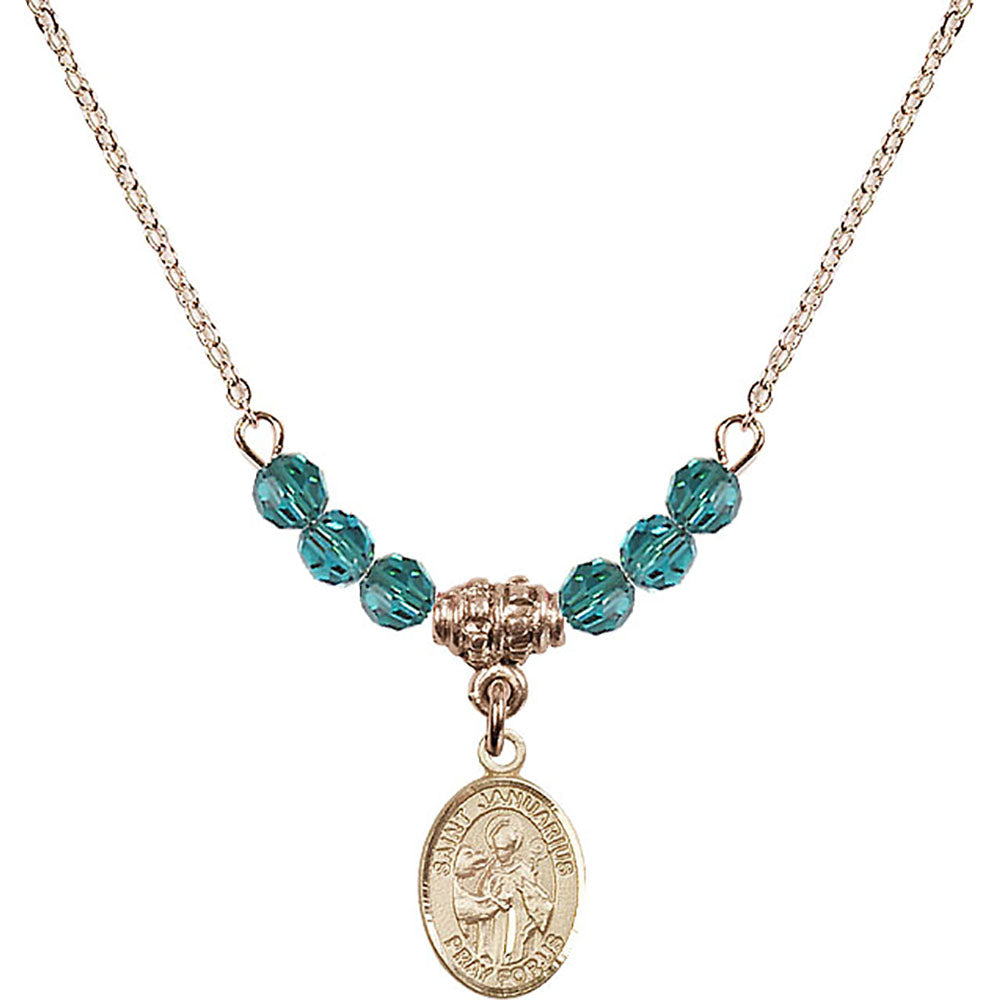 14kt Gold Filled Saint Januarius Birthstone Necklace with Zircon Beads - 9351