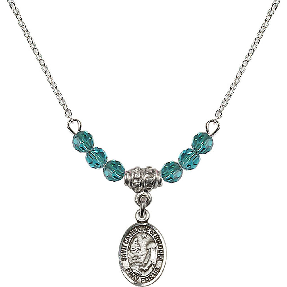 Sterling Silver Saint Catherine of Bologna Birthstone Necklace with Zircon Beads - 9354
