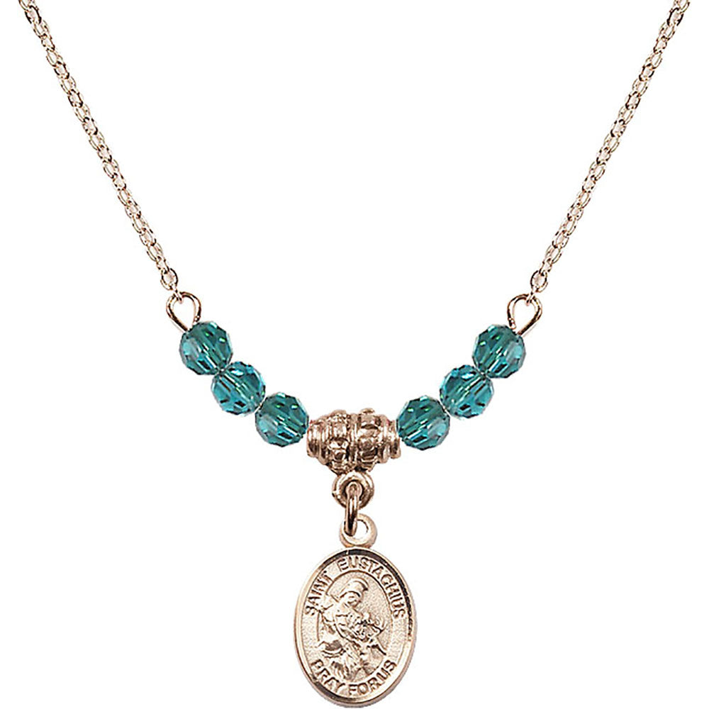 14kt Gold Filled Saint Eustachius Birthstone Necklace with Zircon Beads - 9356