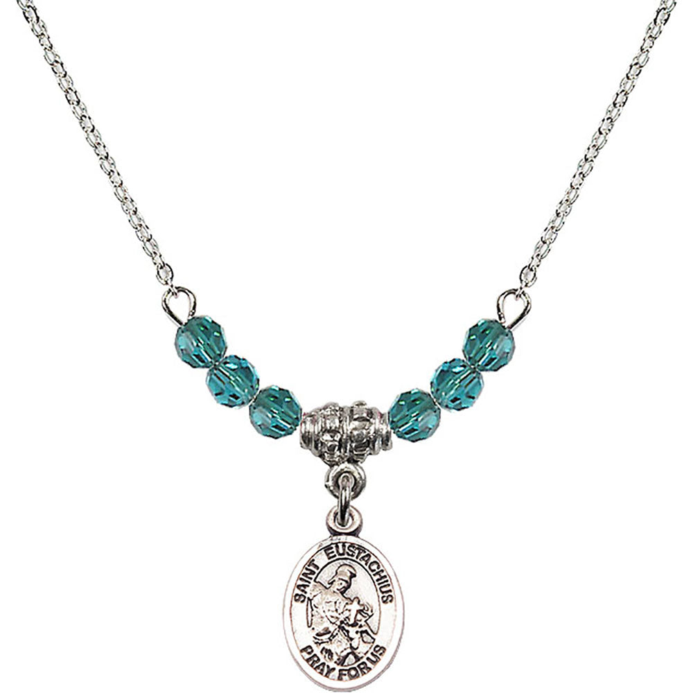 Sterling Silver Saint Eustachius Birthstone Necklace with Zircon Beads - 9356