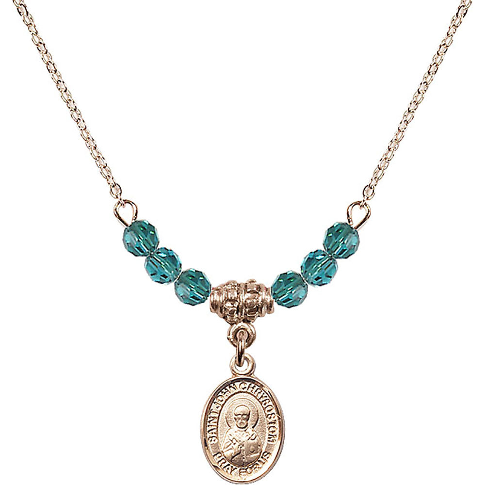 14kt Gold Filled Saint John Licci Birthstone Necklace with Zircon Beads - 9358