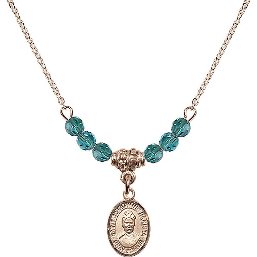 14kt Gold Filled Saint Josephine Bakhita Birthstone Necklace with Zircon Beads - 9360