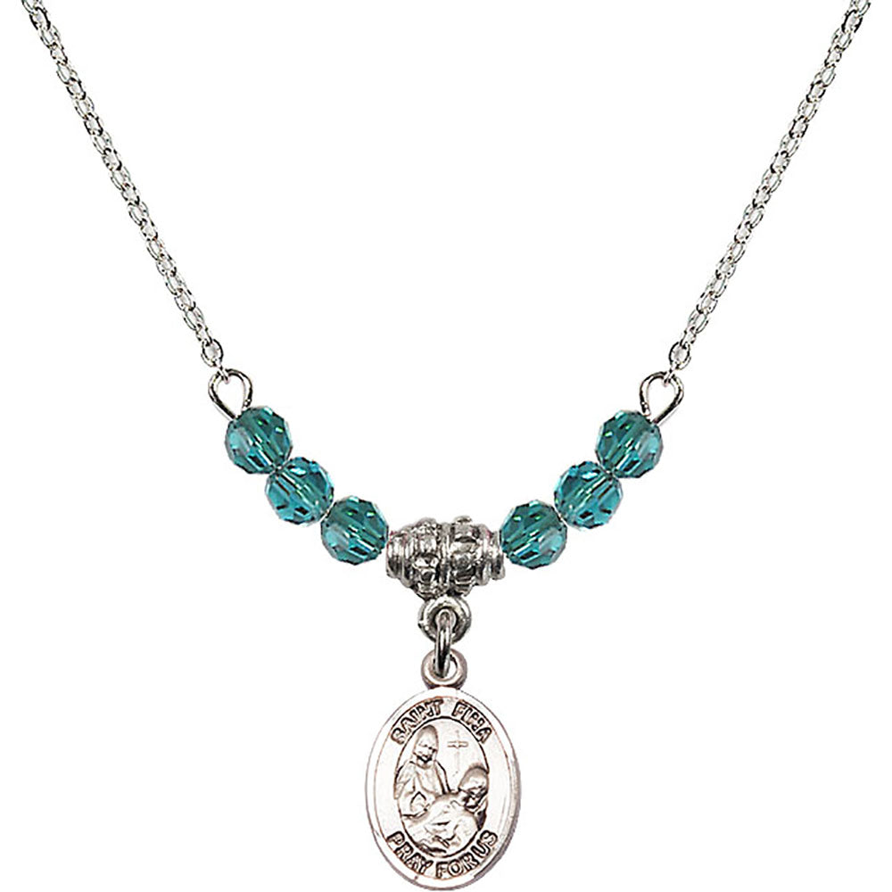 Sterling Silver Saint Fina Birthstone Necklace with Zircon Beads - 9364