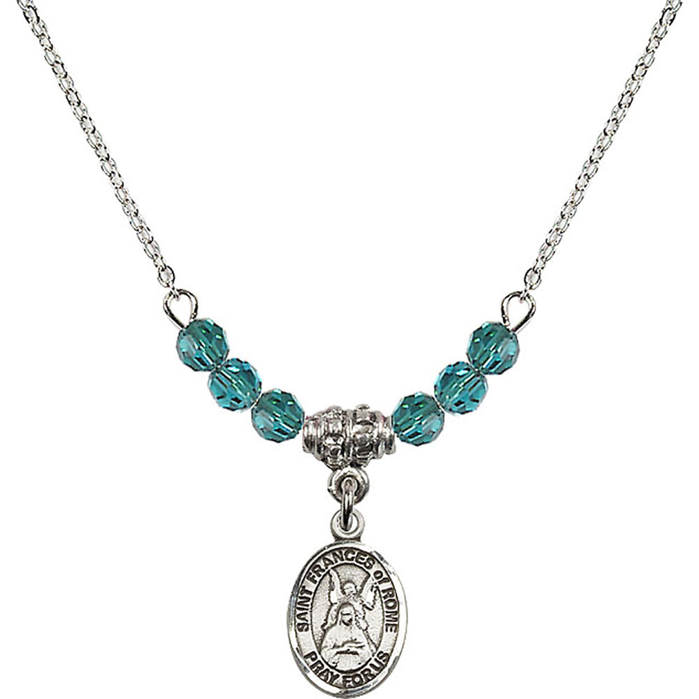 Sterling Silver Saint Frances of Rome Birthstone Necklace with Zircon Beads - 9365