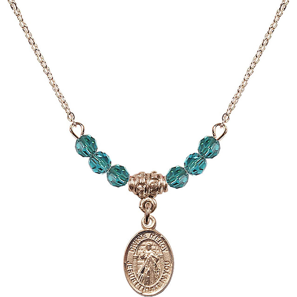 14kt Gold Filled Divine Mercy Birthstone Necklace with Zircon Beads - 9366