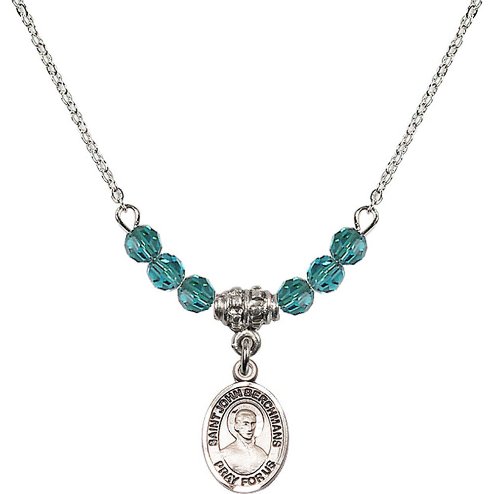 Sterling Silver Saint John Berchmans Birthstone Necklace with Zircon Beads - 9370