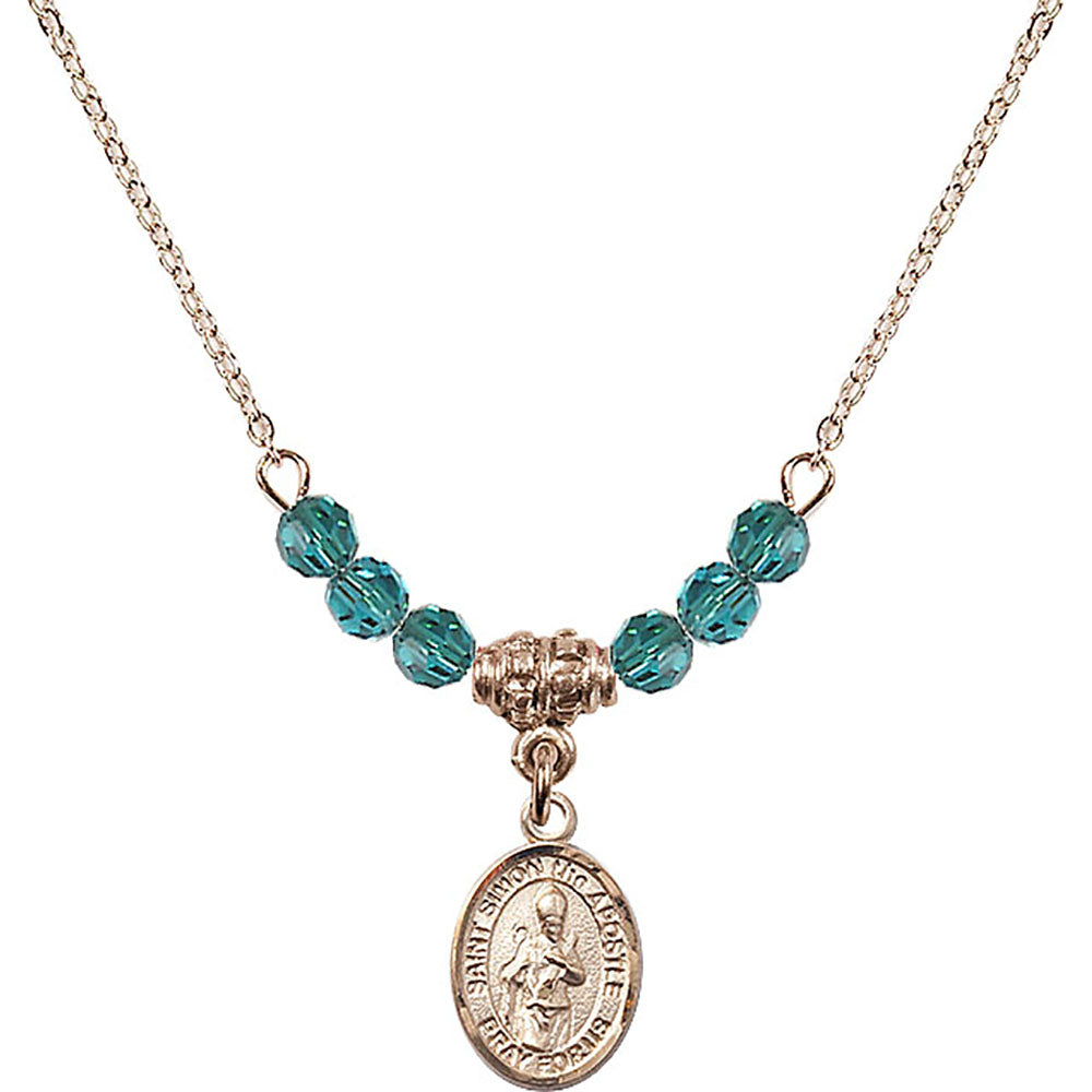 14kt Gold Filled Saint Simon the Apostle Birthstone Necklace with Zircon Beads - 9375