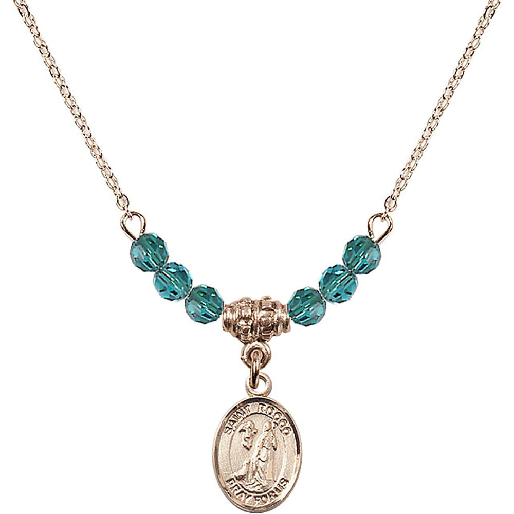 14kt Gold Filled Saint Rocco Birthstone Necklace with Zircon Beads - 9377