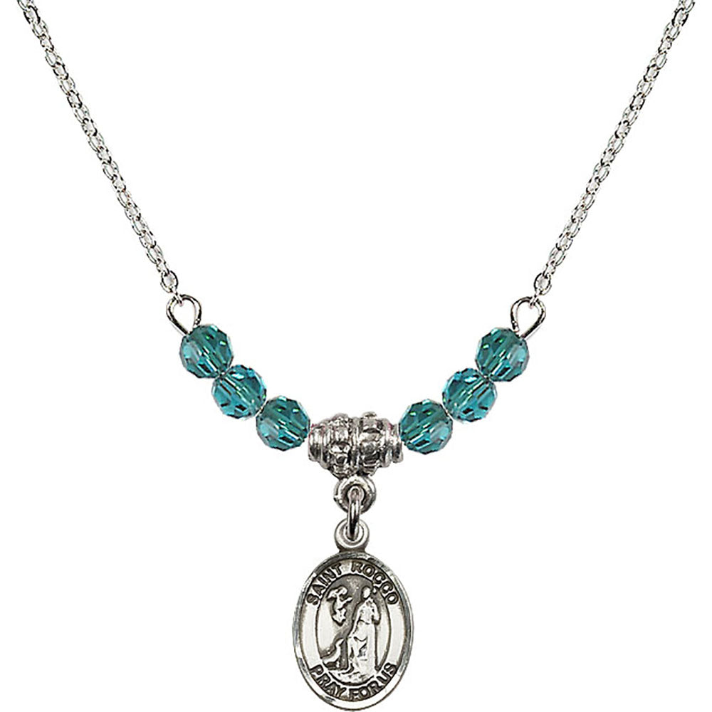 Sterling Silver Saint Rocco Birthstone Necklace with Zircon Beads - 9377