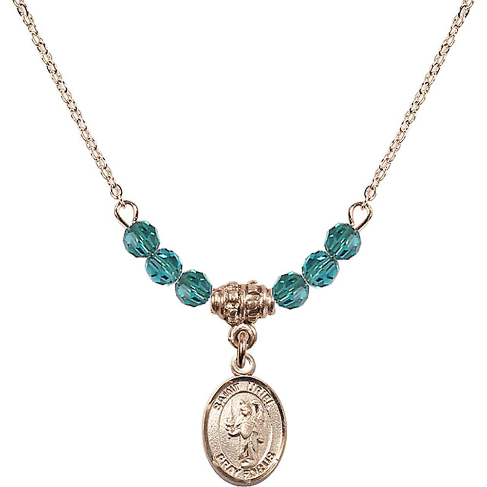 14kt Gold Filled Saint Uriel the Archangel Birthstone Necklace with Zircon Beads - 9378