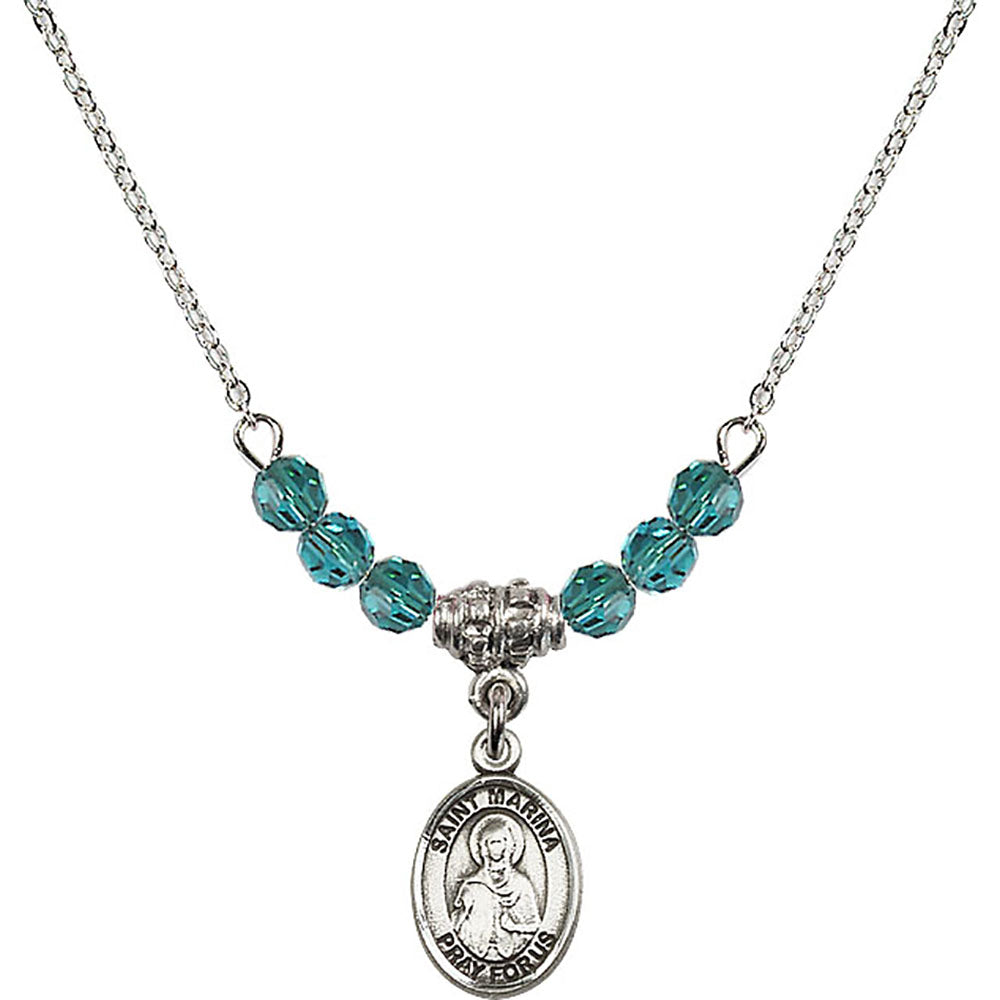 Sterling Silver Saint Marina Birthstone Necklace with Zircon Beads - 9379