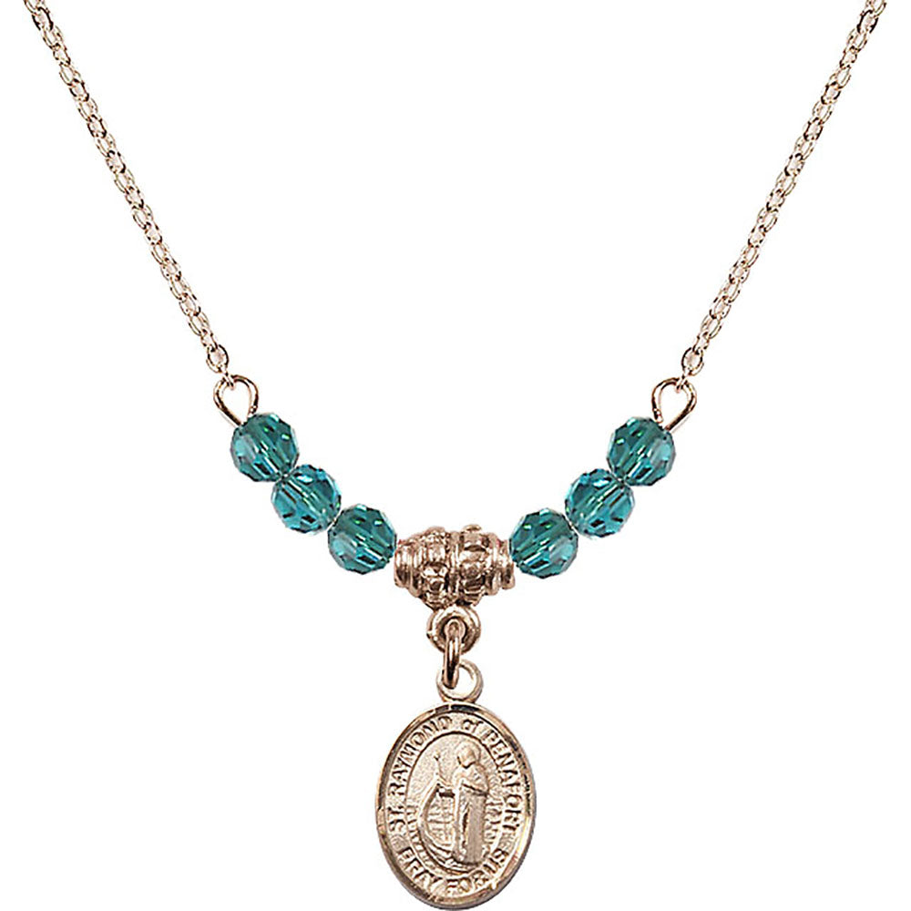 14kt Gold Filled Saint Raymond of Penafort Birthstone Necklace with Zircon Beads - 9385