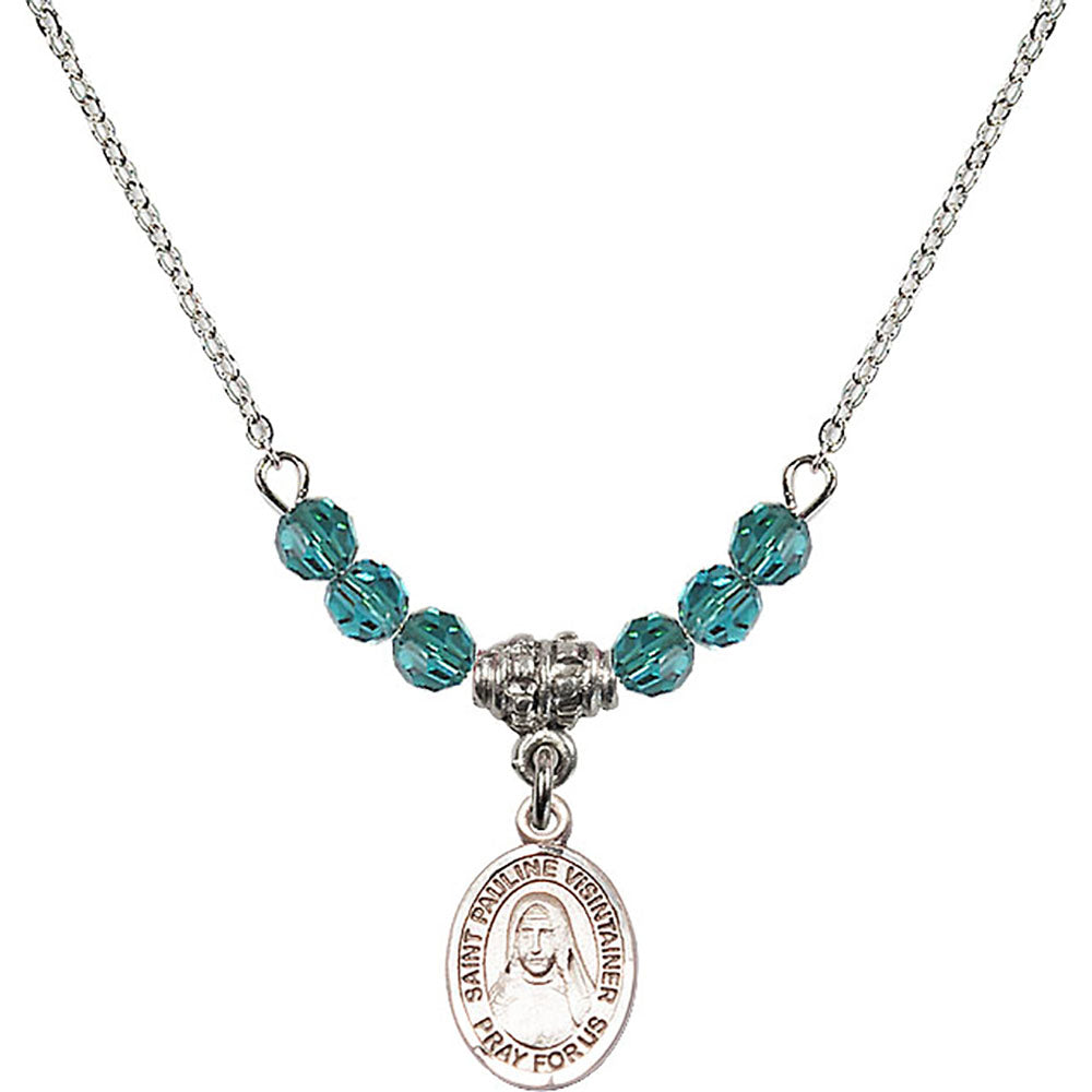 Sterling Silver Saint Pauline Visintainer Birthstone Necklace with Zircon Beads - 9391