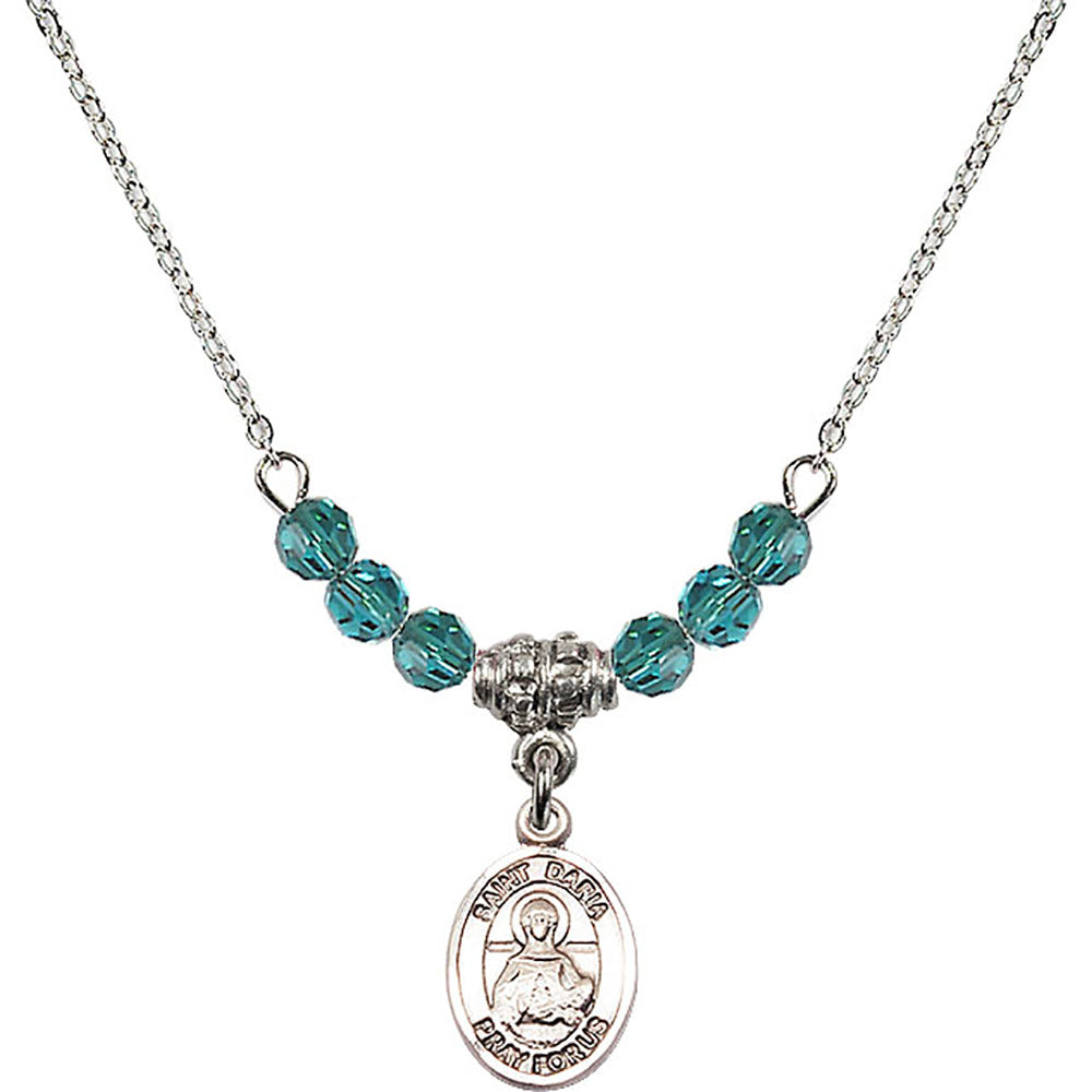 Sterling Silver Saint Daria Birthstone Necklace with Zircon Beads - 9396
