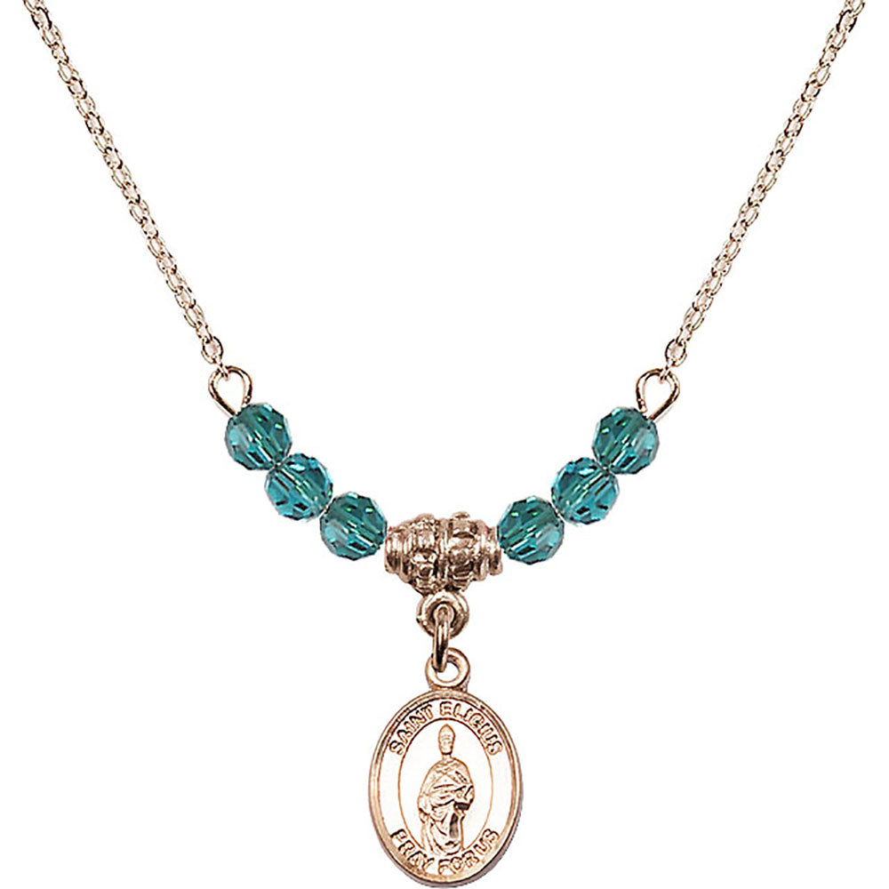 14kt Gold Filled Saint Eligius Birthstone Necklace with Zircon Beads - 9402