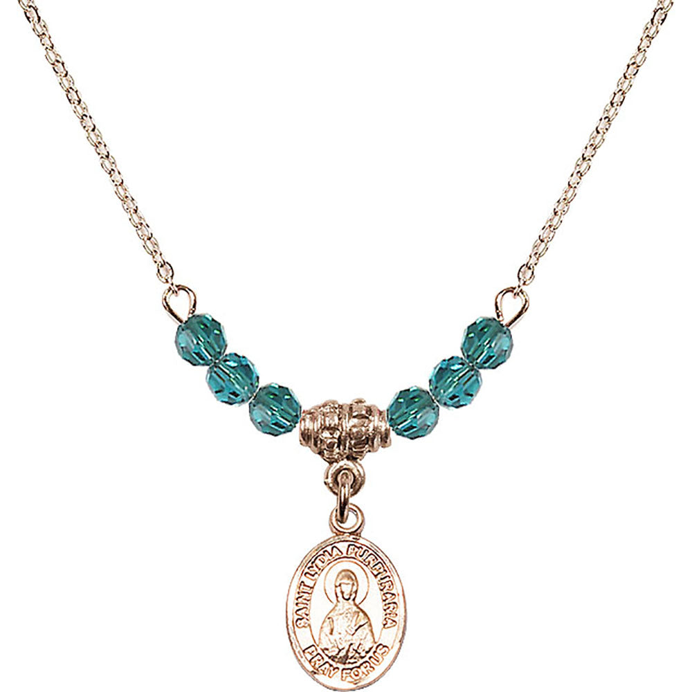 14kt Gold Filled Saint Lydia Purpuraria Birthstone Necklace with Zircon Beads - 9411