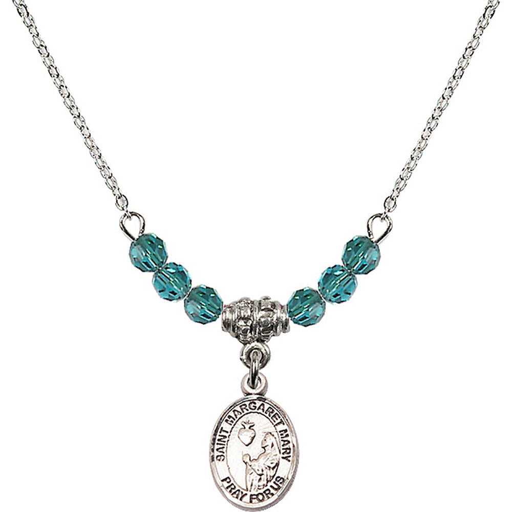 Sterling Silver Saint Margaret Mary Alacoque Birthstone Necklace with Zircon Beads - 9420