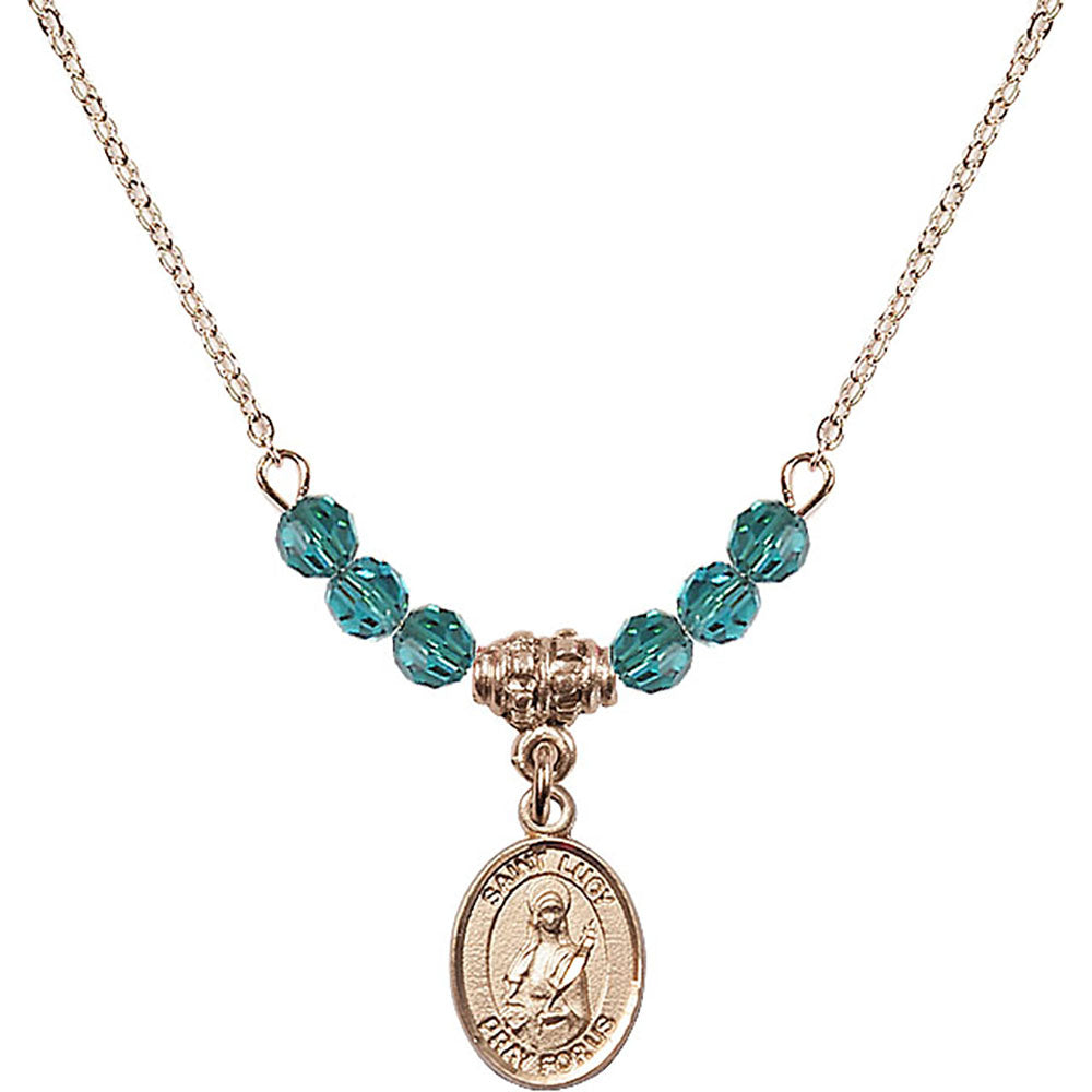 14kt Gold Filled Saint Lucy Birthstone Necklace with Zircon Beads - 9422