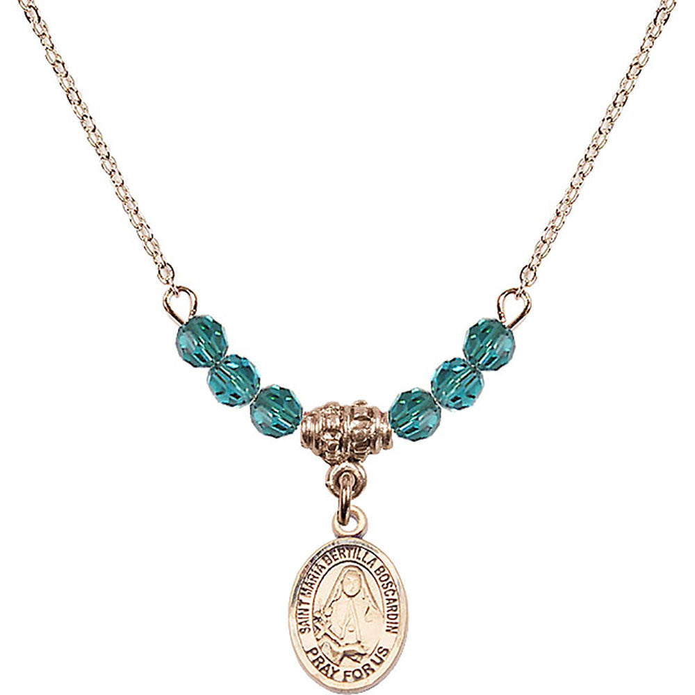 14kt Gold Filled Saint Maria Bertilla Boscardin Birthstone Necklace with Zircon Beads - 9428