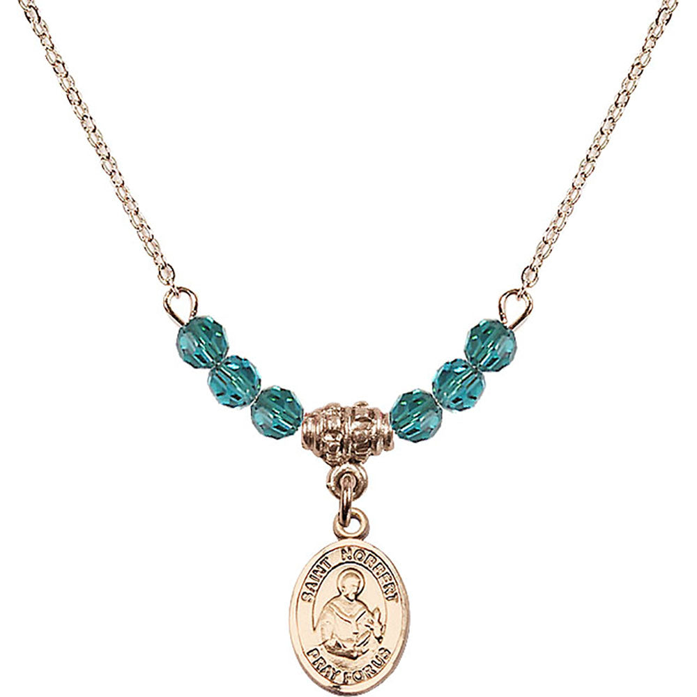 14kt Gold Filled Saint Norbert of Xanten Birthstone Necklace with Zircon Beads - 9447
