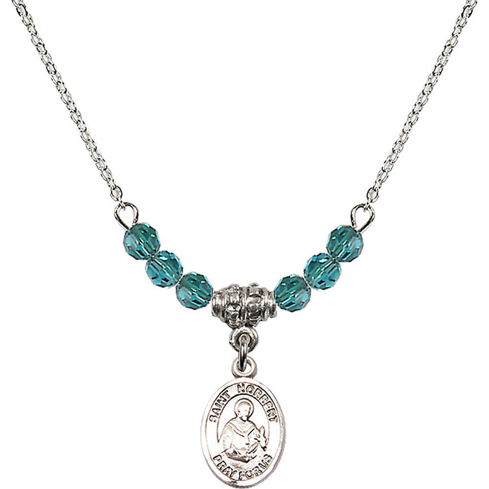 Sterling Silver Saint Norbert of Xanten Birthstone Necklace with Zircon Beads - 9447